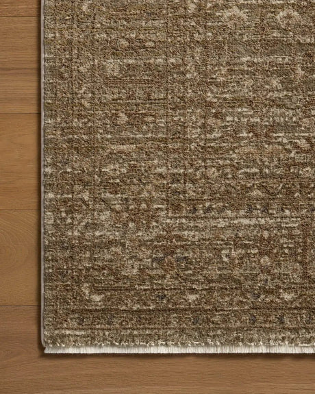 Loloi Haywood HYD-01 Sage / Brown Rug - corner on wood