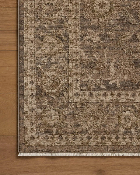 Loloi Haywood HYD-02 Pebble / Charcoal Rug - corner on wood