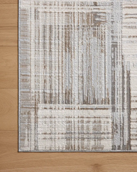 Loloi Hollis HOL-02 Pebble / Ivory Rug - corner on wood