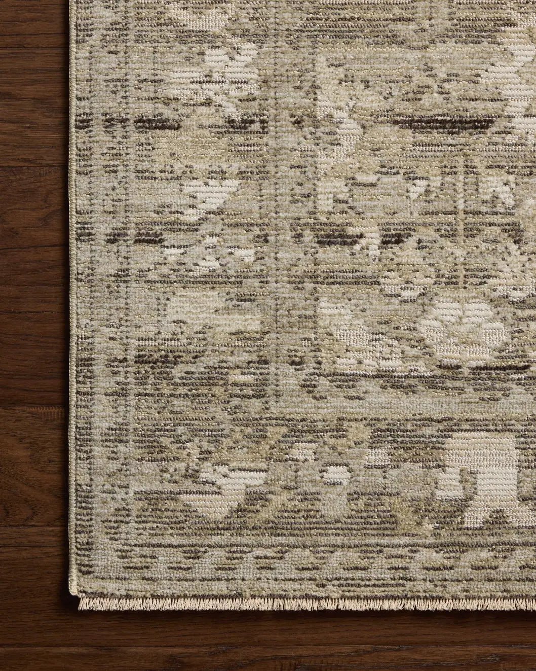 Loloi Milena MLE-01 Sage / Ivory Rug - corner on wood