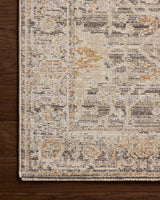 Loloi Milena MLE-05 Charcoal / Apricot Rug - corner on wood