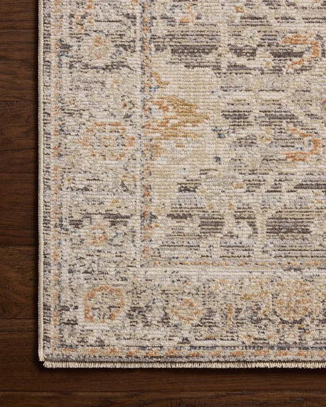 Loloi Milena MLE-05 Charcoal / Apricot Rug - corner on wood