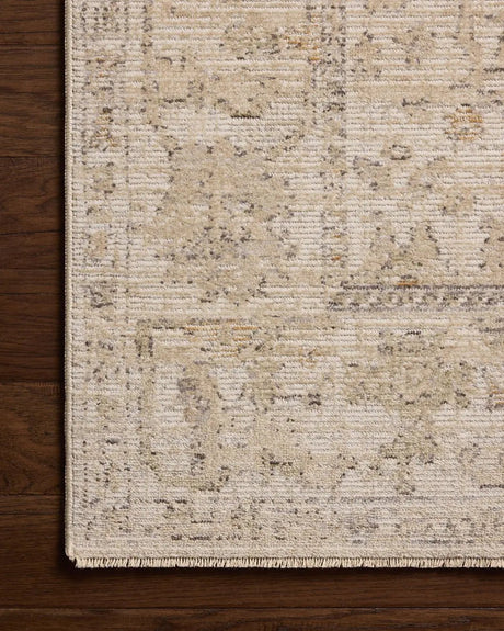 Loloi Milena MLE-08 Ivory / Sand Rug - corner on wood