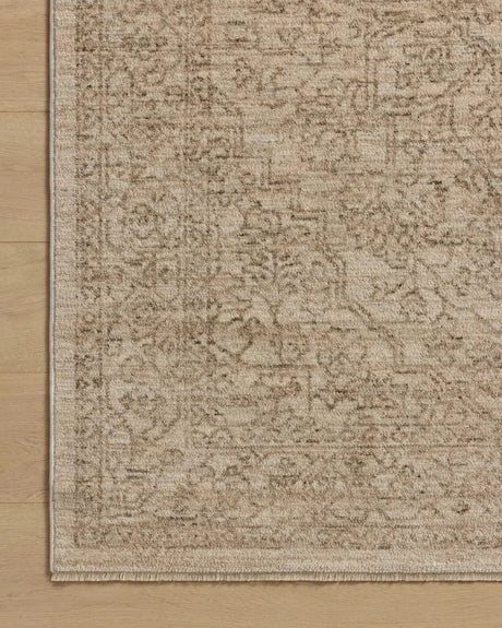 Loloi Newman NEW-01 Taupe / Bone Rug - corner on wood