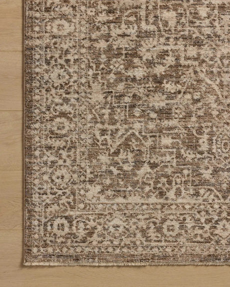 Loloi Newman NEW-02 Dark Taupe / Natural Rug - corner on wood