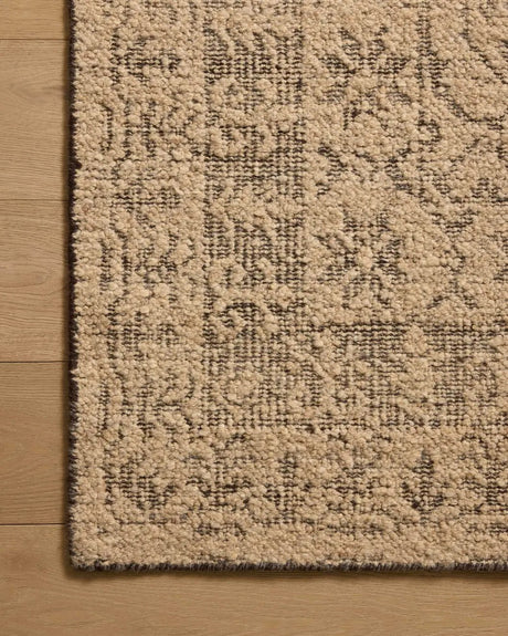 Loloi Novi NVI-01 Tan / Onyx Rug - corner on wood