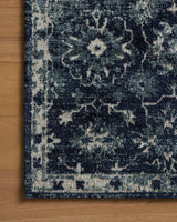 Loloi Percival PCV-02 Navy / Ivory Rug - corner on wood