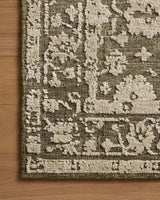 Loloi Percival PCV-06 Moss / Natural Rug - corner on wood
