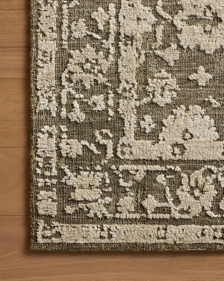 Loloi Percival PCV-06 Moss / Natural Rug - corner on wood
