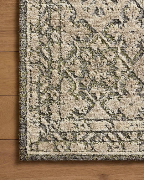 Loloi Percival PCV-07 Sage / Stone Rug - corner on wood