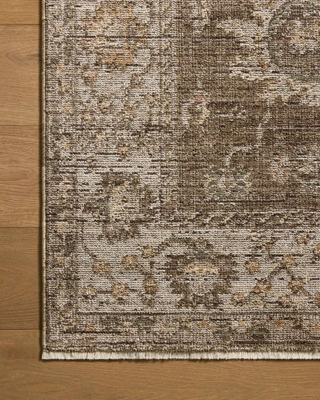 Loloi Priscilla PRL-01 Bark / Ivory Rug - corner on wood