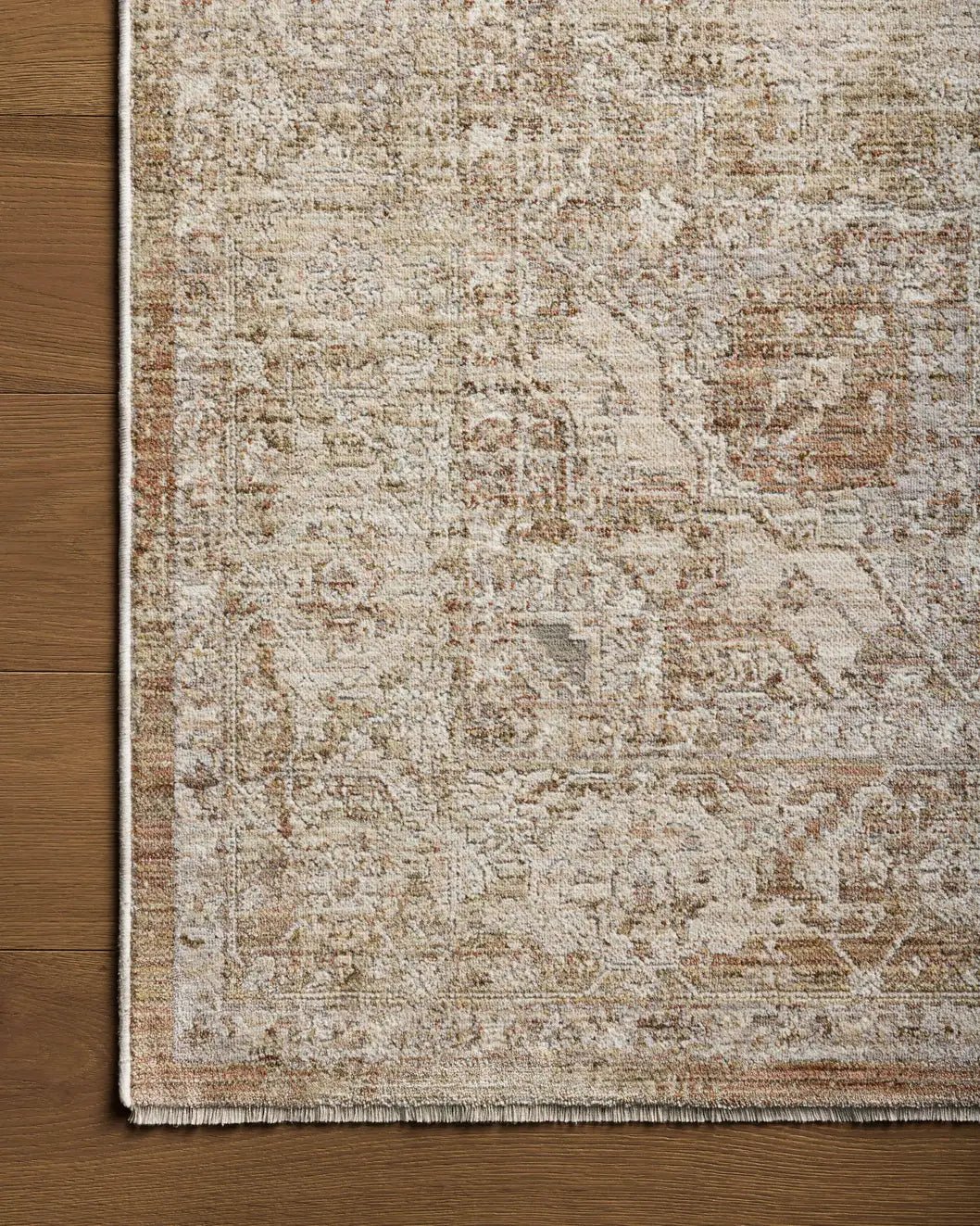 Loloi Tabitha Tai-01 Natural/Clay Rug - corner on wood