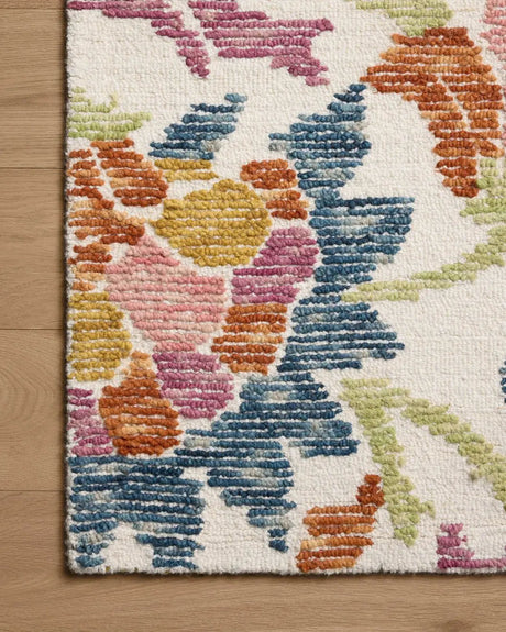 Loloi Tilly TIL-02 Ivory / Multi Rug - corner on wood
