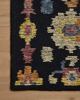 Loloi Tilly TIL-04 Midnight / Multi Rug - corner on wood