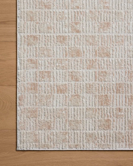 Loloi Townes TOW-06 Beige / Clay Rug - corner on wood