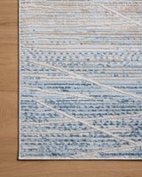 Loloi Townes TOW-07 Natural / Sky Rug - corner on wood