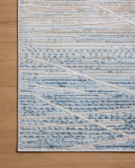 Loloi Townes TOW-07 Natural / Sky Rug - corner on wood