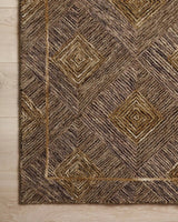 Loloi Varena Var-04 Plum/Gold Rug - corner on wood