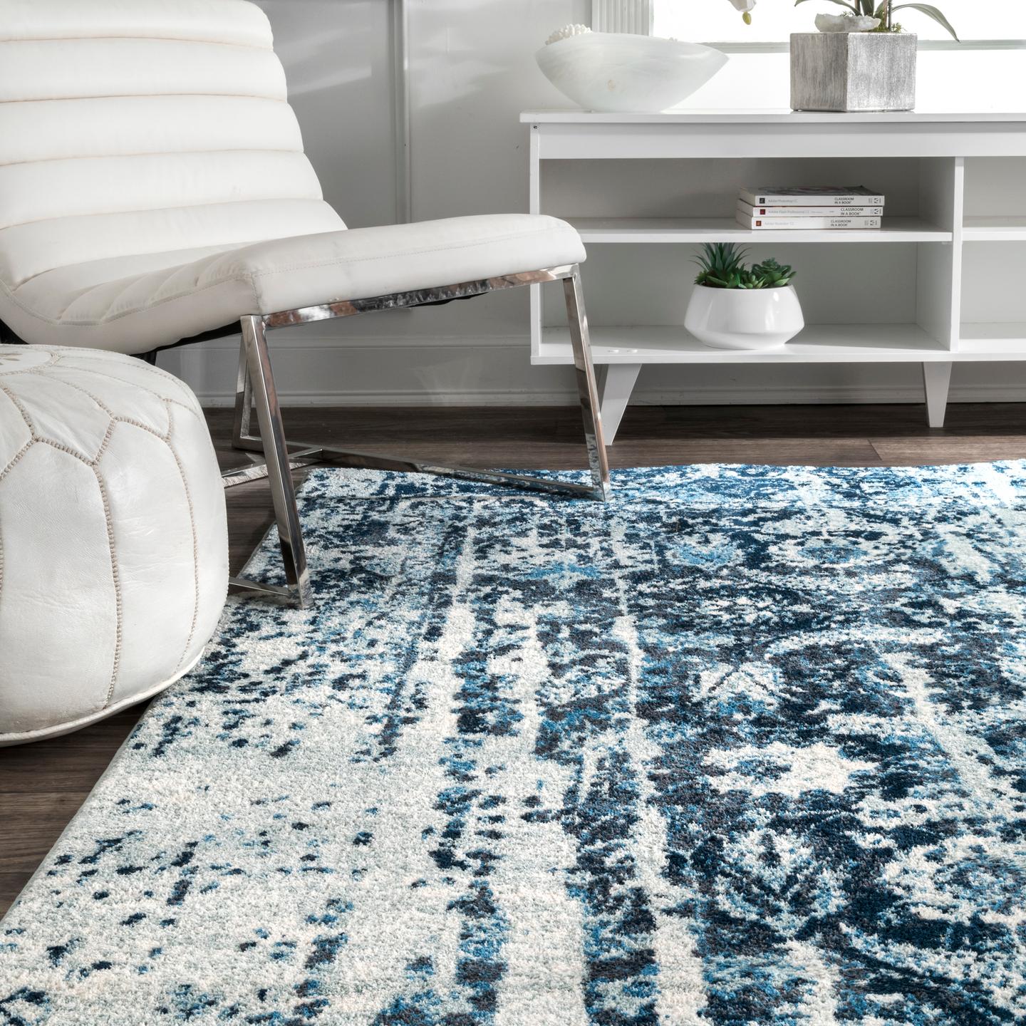 Nuloom Distressed Ernestina Flourish Glar03A Blue Area Rug