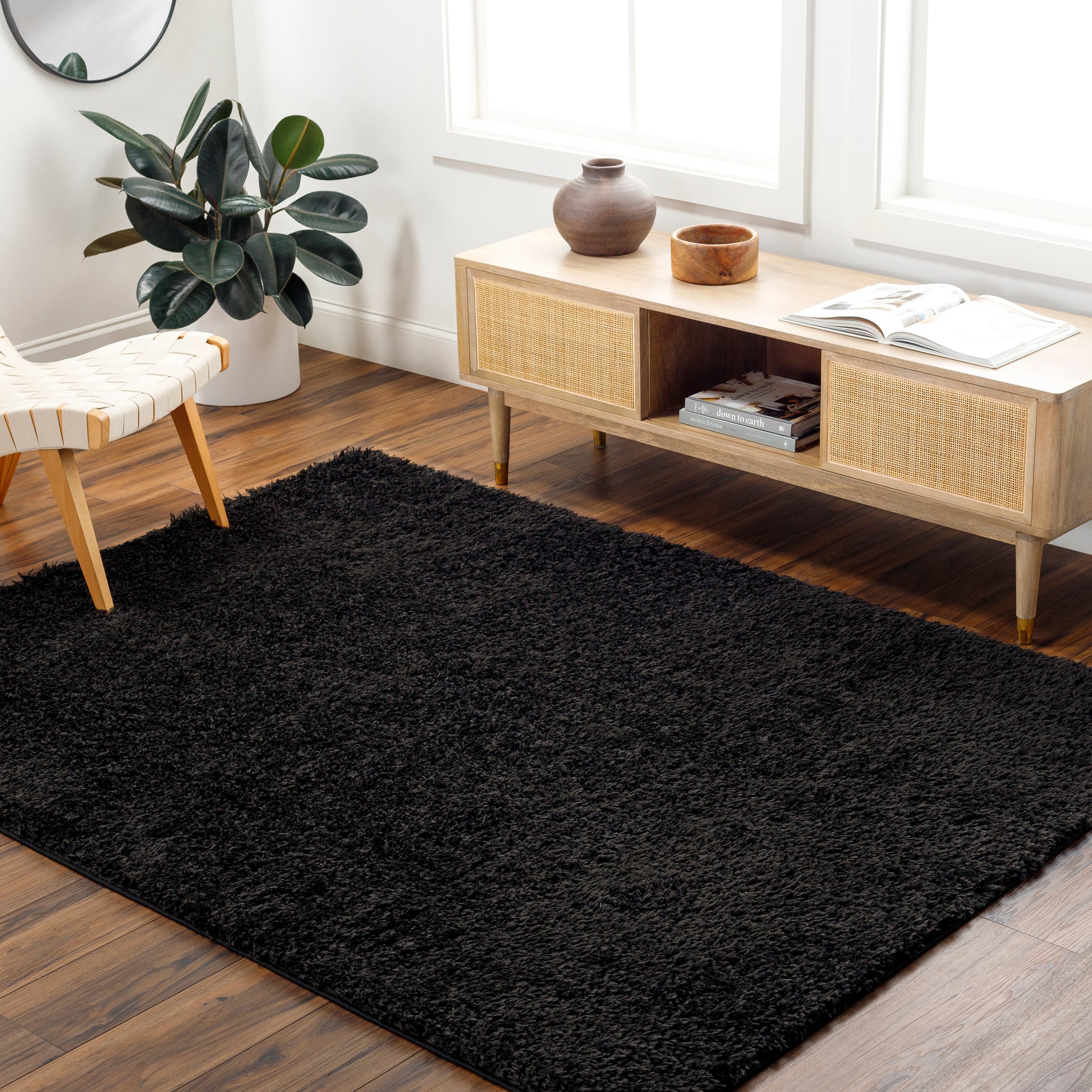 Surya Moda Shag Mog-2301 Jet Black, Onyx Area Rug