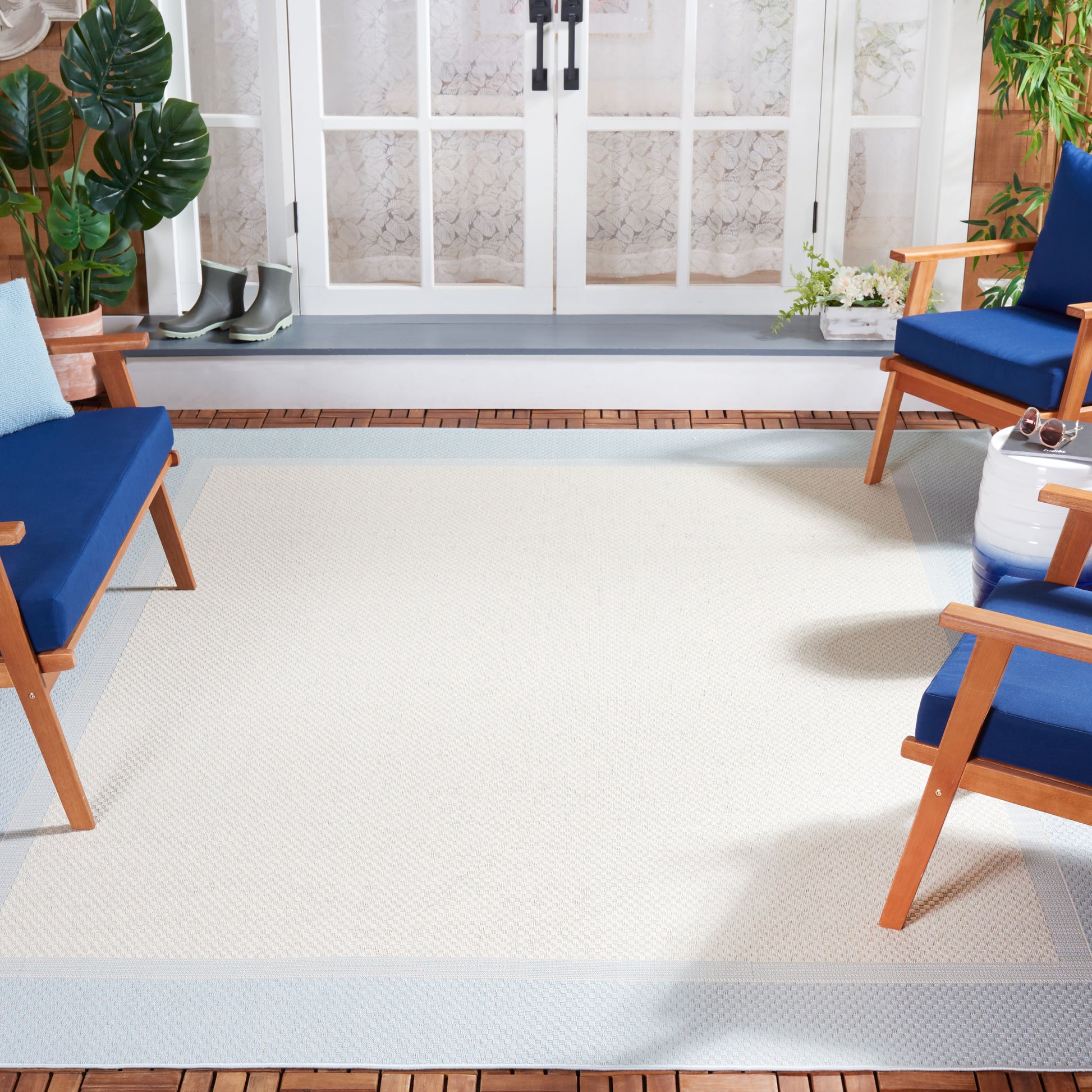 Safavieh Martha Stewart Indoor Outdoor Msro386J Aqua/Cream Area Rug