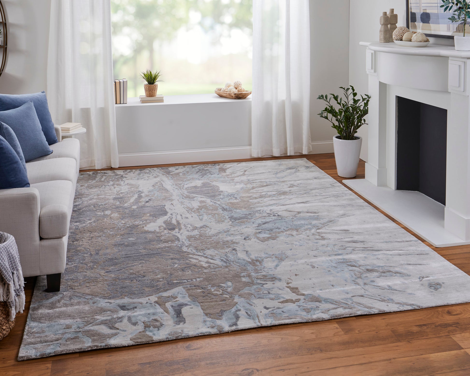 Feizy Zarah Zrh8918F Gray/Tan/Blue Area Rug