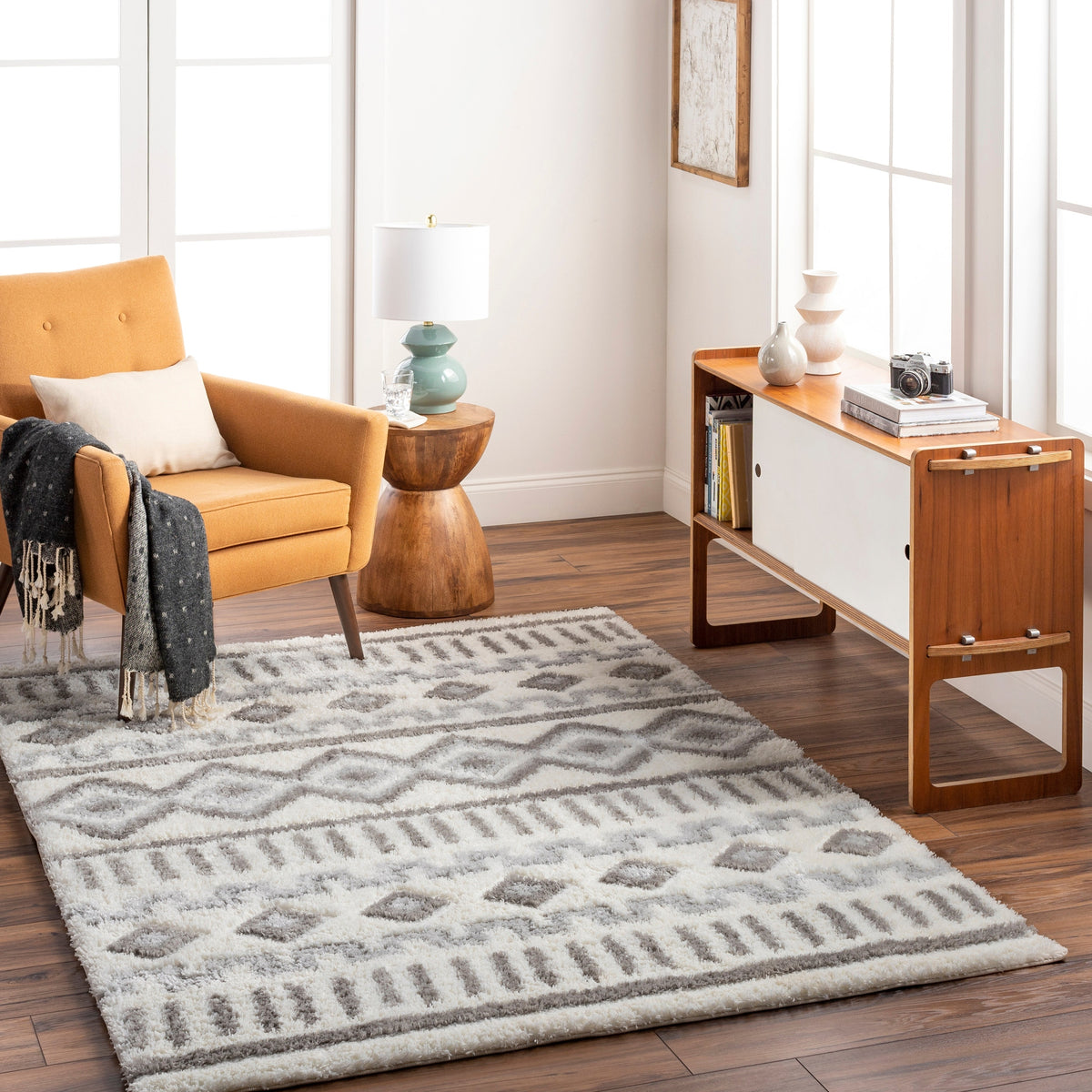Surya Nomadic Nmc-2302 Ivory, Medium Gray, Light Gray Rug.