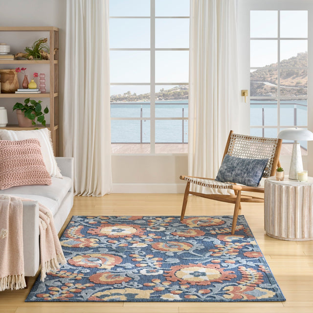 Nourison Aloha ALH17 Machine Made Blue, Rose Rug