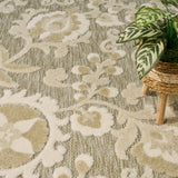 Nourison Aloha ALH17 Machine Made Ivory, Sage Rug