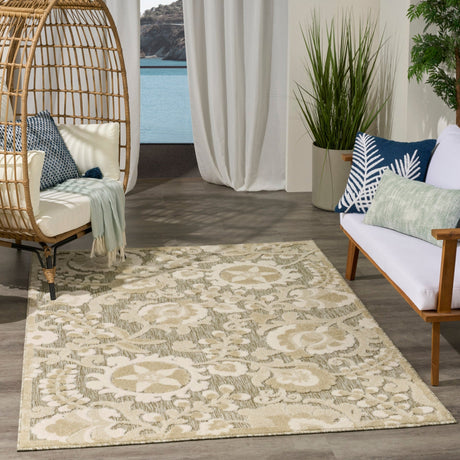 Nourison Aloha ALH17 Machine Made Ivory, Sage Rug
