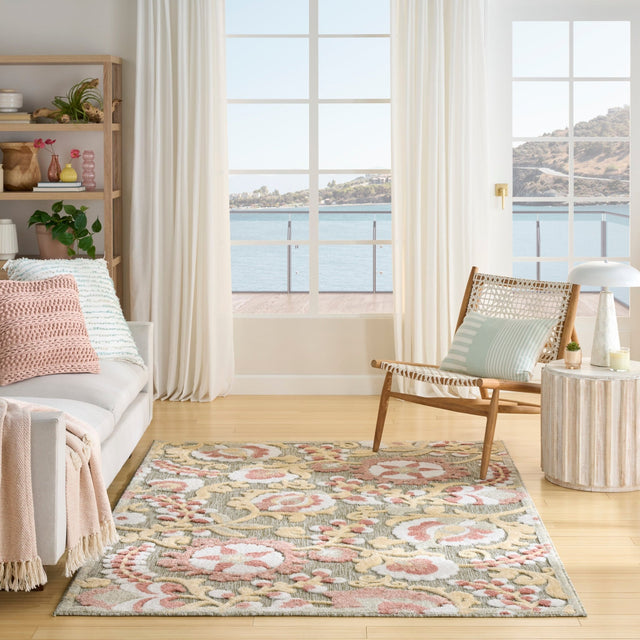 Nourison Aloha ALH17 Machine Made Sage, Rose Rug