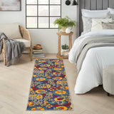 Nourison Aloha navy multicolor floral area rug runner with border, flat weave