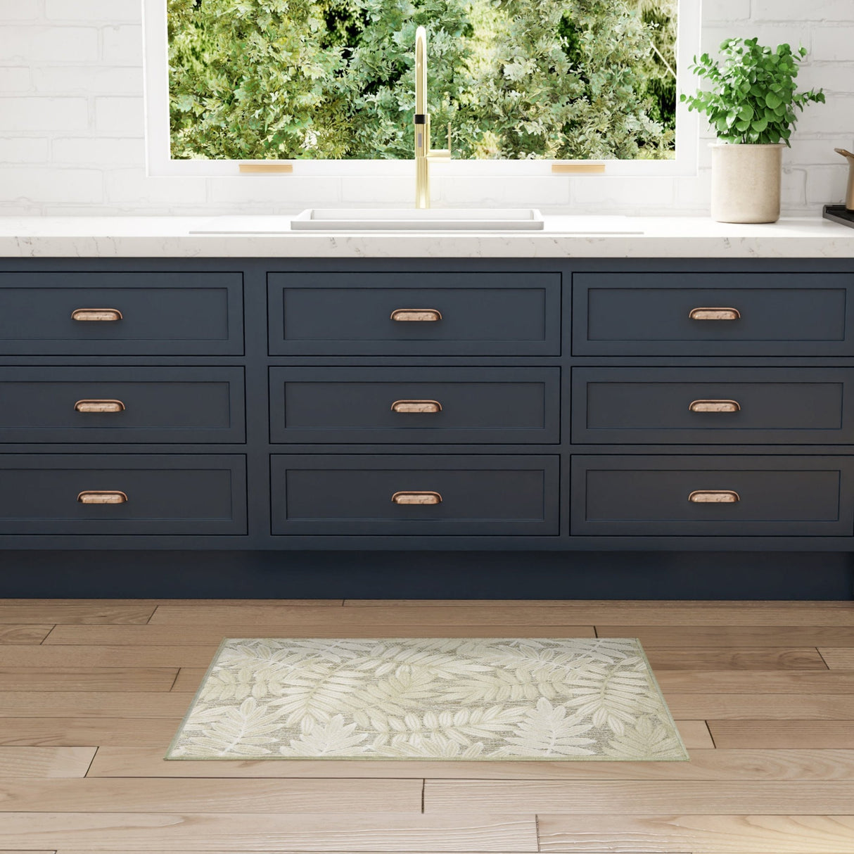Nourison Aloha ALH18 Machine Made Ivory, Sage Rug