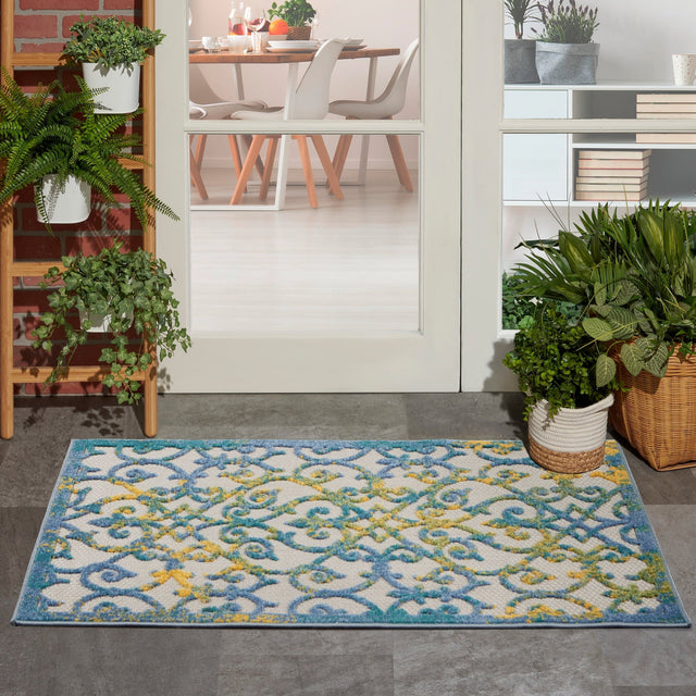 Nourison Aloha Alh21 Ivory Blue Rug - Nourison - 99446828057