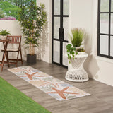 Ivory multicolor runner rug with orange and green starfish motifs