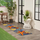 Navy multicolor runner rug with ocean-themed starfish and shells