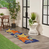 Runner multicolor rug with dotted starfish motif in orange, blue, and green