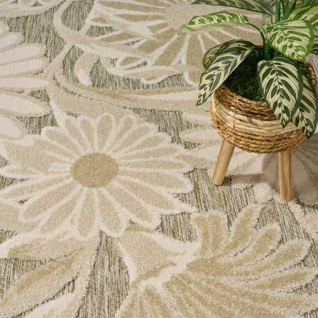 Nourison Aloha ALH33 Machine Made Ivory, Sage Rug