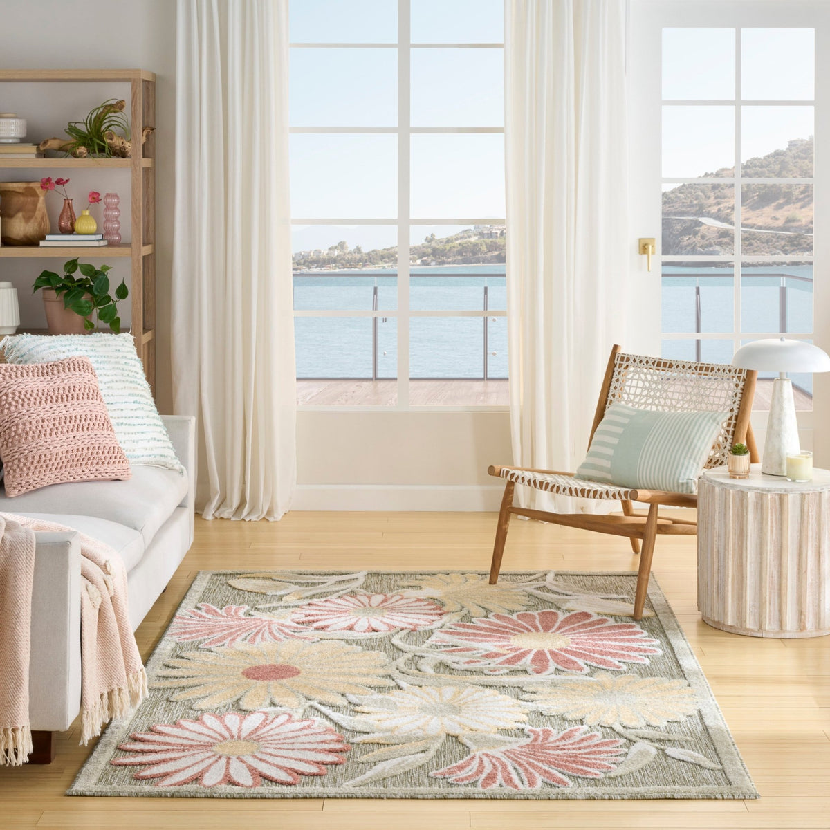Nourison Aloha ALH33 Machine Made Sage, Rose Rug