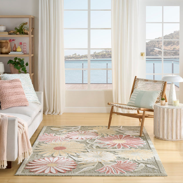 Nourison Aloha ALH33 Machine Made Sage, Rose Rug