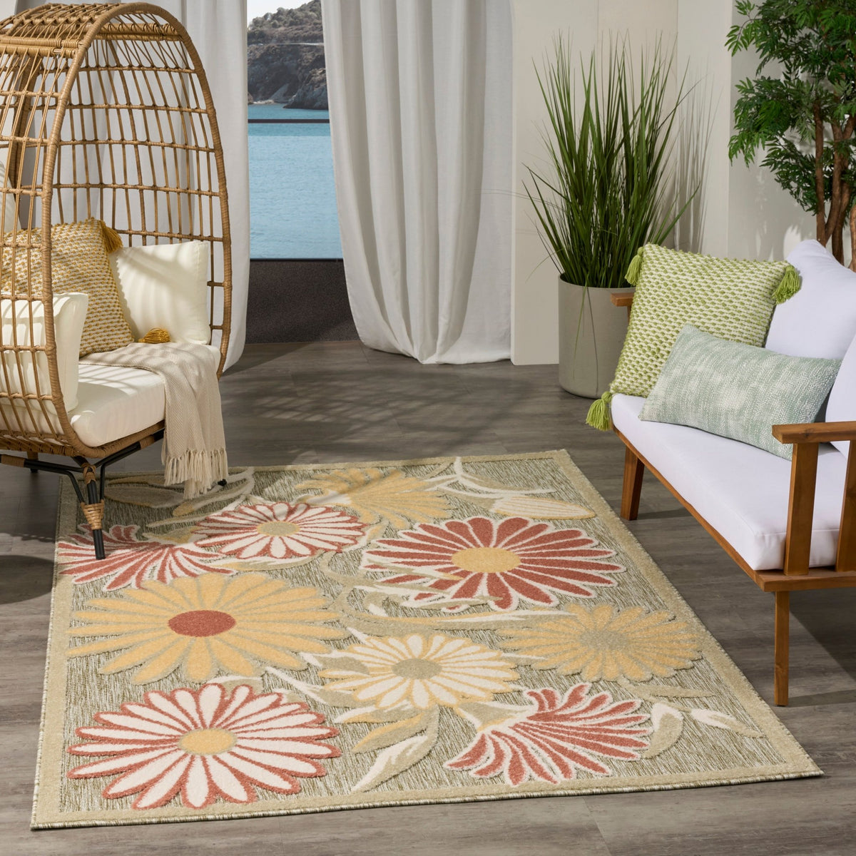 Nourison Aloha ALH33 Machine Made Sage, Rose Rug