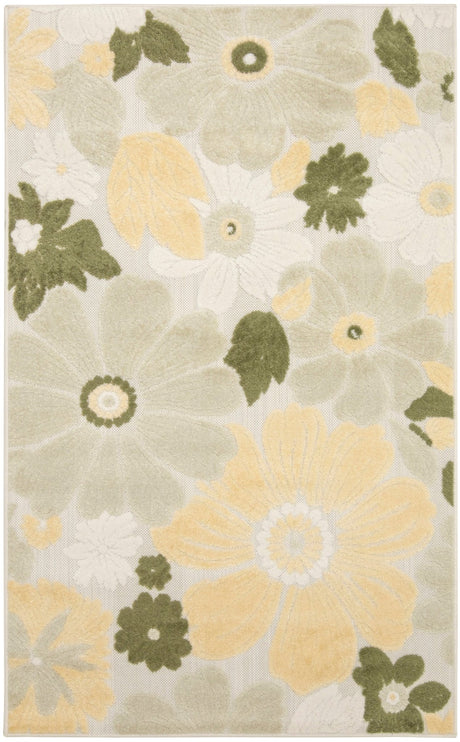 Nourison Aloha ALH42 Machine Made Ivory, Green Rug