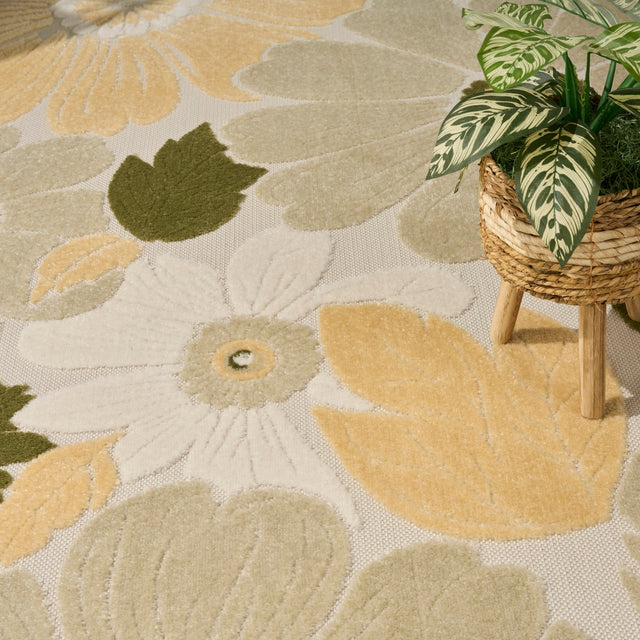 Nourison Aloha ALH42 Machine Made Ivory, Green Rug