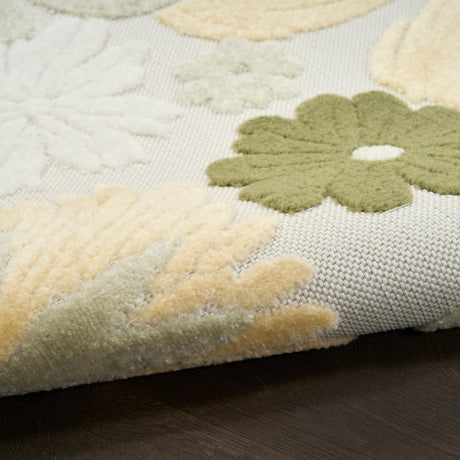 Nourison Aloha ALH42 Machine Made Ivory, Green Rug