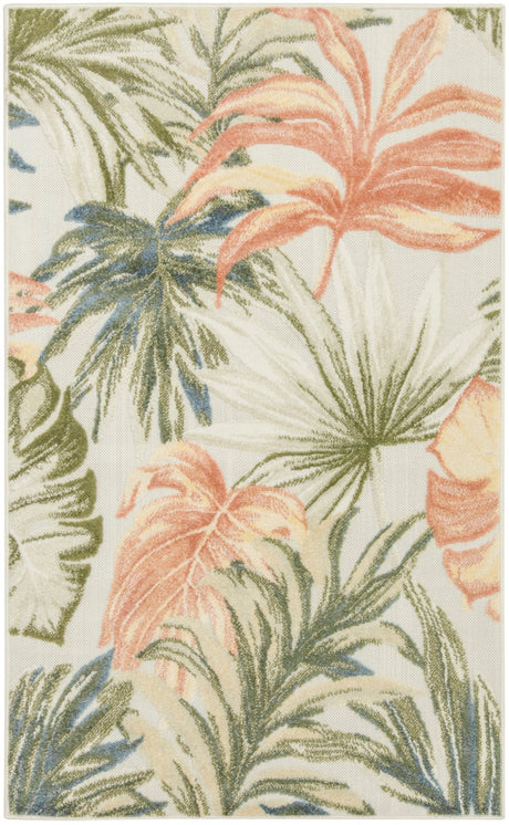 Nourison Aloha ALH43 Machine Made Ivory, Green Rug