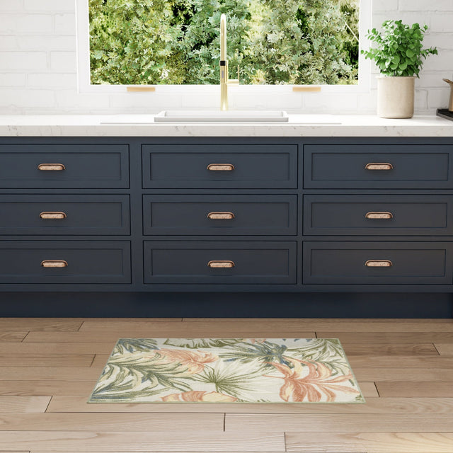 Nourison Aloha ALH43 Machine Made Ivory, Green Rug