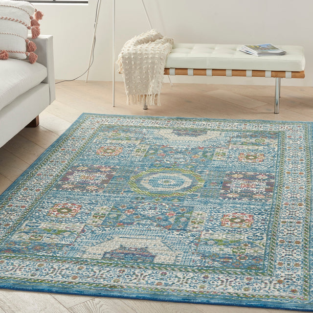 Nourison Ankara Global Anr17 Ivory Light Blue Rugs - Nourison - 99446855855