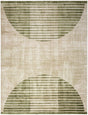 Ivory and olive green machine-made rug with bold striped geometric pattern