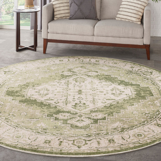 Nourison Astra Machine Washable Asw11 Ivory Green Rug - Nourison - 99446964113