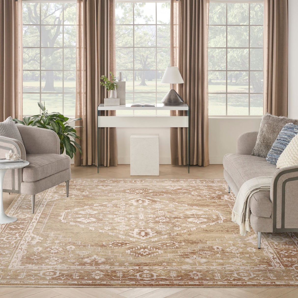 Nourison Astra Machine Washable ASW11 Machine Made Rust, Multicolor Rug